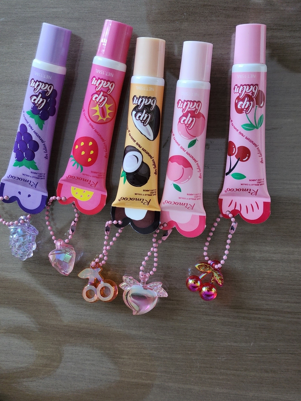 Kids Lip Balm Keychain Set - Pink, Purple, Yellow, Peach Flavors